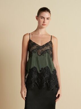 Green Satin Lace-Trim Camisole